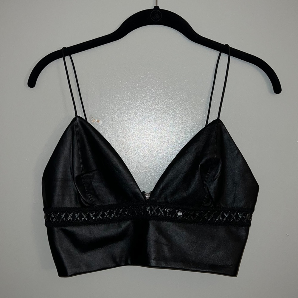 WYLDER black vegan leather crop top bra shirt
